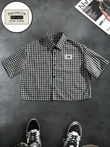 Men's Casual Plaid Short Sleeve Shirt, Graphic Print Design, Perfect for Vacation, Fashionable Summer Wear, Comfortable Fit