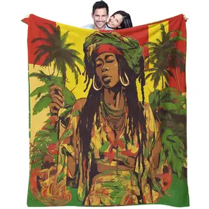 Tropical Rasta Lady Silhouette Flannel Blanket, Soft & Skin-Friendly Warm Blanket, Stylish Versatile Throw Blanket, Unique Gift