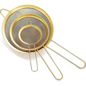 Fine Mesh Strainer 3 count Set, Golden Flour Sifter For Baking, Stainless Steel Clander,  Matcha  Strainer, Gravy Separator, Stasher Sieve Pasta Strainers