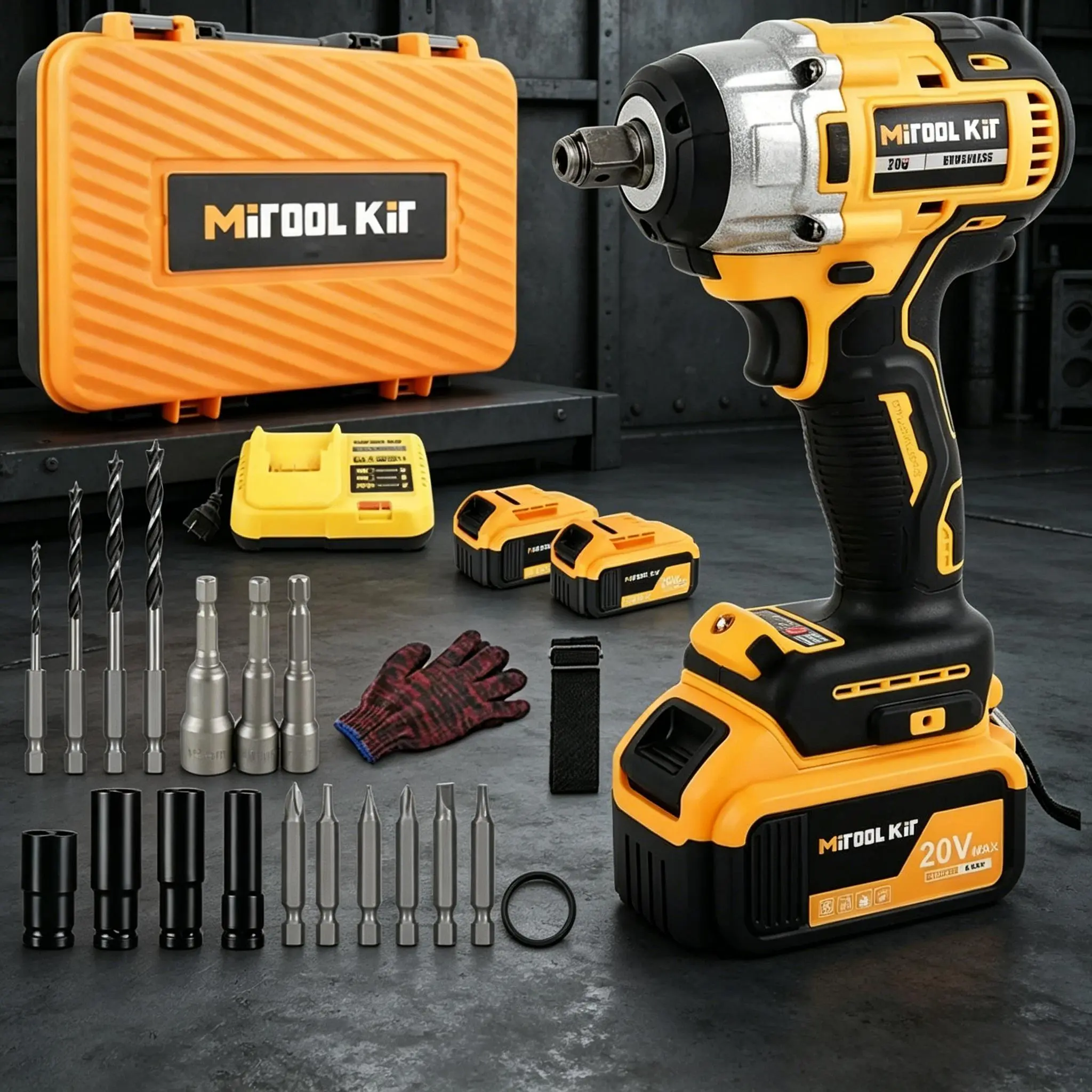 High Torque 1/2" Cordless Impact Gun| 2 Batteries Electric Impact Wrench for Auto & Tire Work