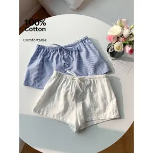 Ciel Fashion 2pcs Women Linen Striped Shorts
