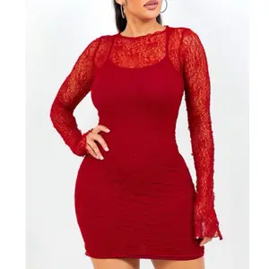 Lara Dress Women - Orange Long Sleeve Sheer Mesh Bodycon Mini Dress for Women