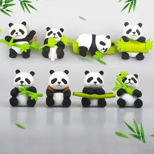 Zero Home 8Pcs 3D Cute Panda Bamboo Resin Figurines Set, Mini Home Decor Statues with Adhesive Tape, Doll Ornaments Gift outdoorfun