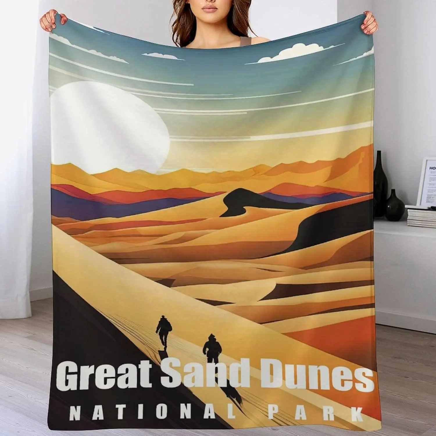 50x60 in Personalized Great Sand Dunes National Park Blanket, Abstract Nature Landscape Forest Design, Versatile Gift for Bedroom & Living Room, Personalized Blankets