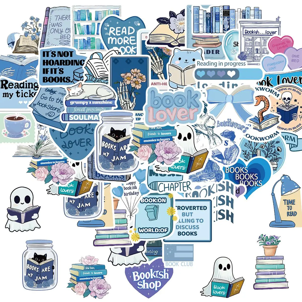Book Lovers Sticker, 50pcs/set Waterproof Self Adhesive Decor Paper, Decor Sticker for Gift Greeting Card Water Bottle Laptop Phone