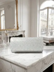 Elegant Silver Color Rhinestone Clutch Bag, Luxury Bling Crystal Evening Handbag for Women, Ideal for Parties, Weddings, Formal Events