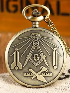 Vintage Large Pocket Watch Freemason Logo Quartz Men's and Women's Gift Table