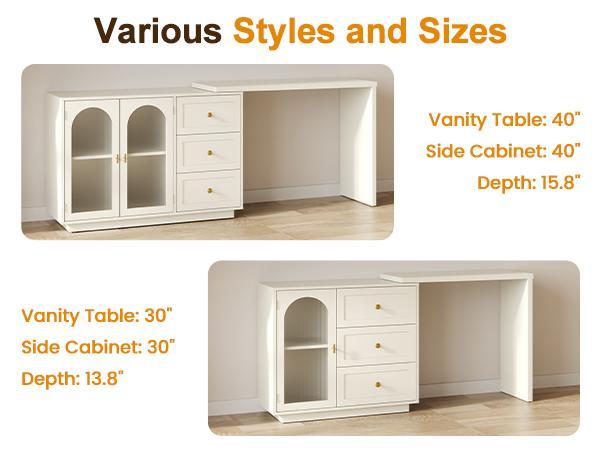 【Summervibes】RoyalCraft L 2-in-1 Makeup Vanity Desk & Office Desk, Multifunctional and Space-Saving Extendable Corner Table with Drawers, No Mirror, Dressing Table for Bedroom, Vanity Desk for Working, Studying, Drawing, Sewing, Nail Care (White, Beige) 【Summervibes】RoyalCraft L 2-in-1 Makeup Vanity Desk & Office Desk, Multifunctional and Space-Saving Extendable Corner Table with Drawers, No Mirror, Dressing Table for Bedroom, Vanity Desk for Working, Studying, Drawing, Sewing, Nail Care (White, Beige)