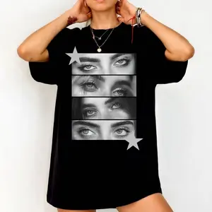 Billie Queen of Sad Music Shirt, Star Eyes Black and White Portrait Graphic Tee Oversized Unisex, Perfect Gift for Music Fans O