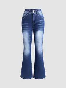 1 piece Women's High Waisted Bootcut Jeans, Embroidered Back Pocket Stretch Denim Pants, Vintage Washed Flare Jeans for Casual Daily, Country Concert & Western Outfits