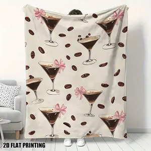 Comfortable Flannel Blanket with Coffee Martini Espresso Bean Prints Beige Brown Soft Throw for Sofa Travel Camping All-Season Luxury Bohemian Style Multicolor Patterned Designs birthday celebration