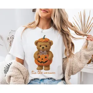 Tis The Season Pumpkin Bear Shirt, Fall Comfort Colors Tshirt, Cute Halloween Teacher Shirt, Cozy Autumn Pumpkin Patch Tee, Gift for Her