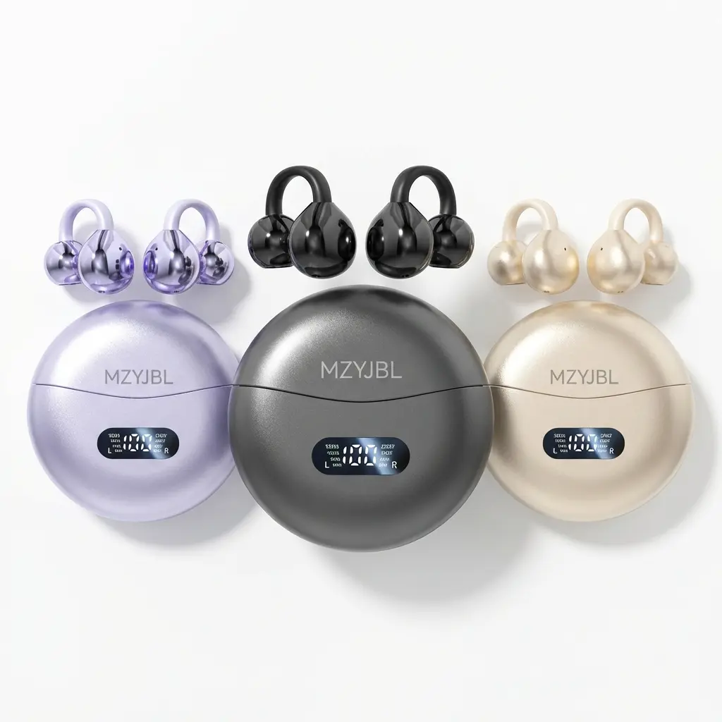 M79 Hi-Fi Open-Ear Headset - Bluetooth 5.4 Wireless Clip-On Earbuds with Automatic USB Charging, Digital Display, Waterproof Design, Microphone, Stereo Audio, Stable Connection, Noise Cancellation, Android & Eyeglass Compatibility, Handsfree Use, Wireless