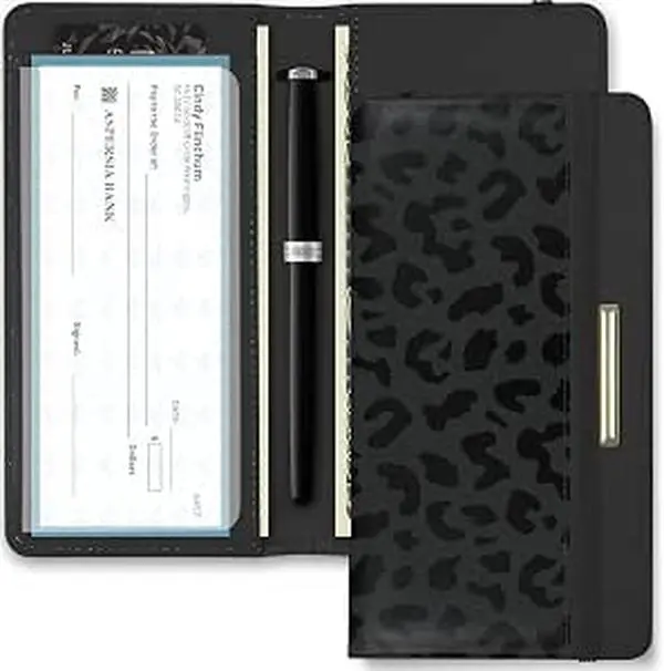 Letter Checkbook Cover, RFID Blocking Checkbook, Stylish, Lightweight, Slim Durable, Multi-Functional Checkbook Holder for Personal and Business Checks (Leopard-Black)