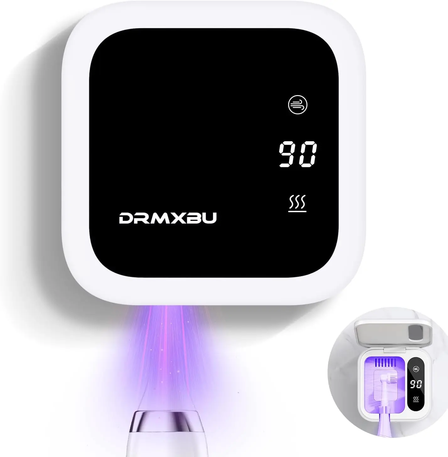 Toothbrush Sanitizer Case and Holders, Wall Mounted Toothbrush Holder with LED Screen, Travel Toothbrush Cleaner Case with Light Air Dry, Tooth Brush Covers for Bathrooms (White)
