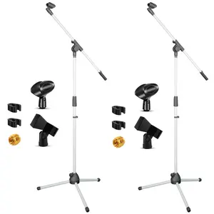 5 Core Mic Stand Floor Pair Adjustable Tripod Microphone Stands w Extending Telescoping Boom Arm