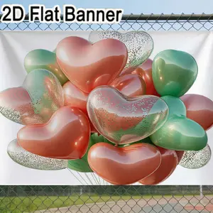 2D flat banner, 1pcHeart Shaped Balloons Cluster Party Decor, Multi - Shade Peach Green Silver Balloons with Glitter Accents, Festive String - Tied Balloon Arrangement for Celebration Decorations
