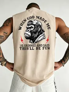 Men's Summer Sporty Sleeveless Vest, Breathable Comfort, Gorilla God Print Design, Ideal for Outdoor Activities and Gym Wear, Breathable Running Vest