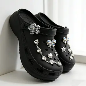 Trending Bling Crystal Croc Charms Silver Bow Heart Chain Shoe Accessories for Women and Girls Slippers foal feet slippers felted slipper dolly slippers Cozy Outdoor Sports Fuzzy Slippers slippers Anime Chainsaw Man Pochita Plush Slippers shay slippers