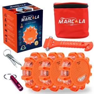 MARCALA LED Road Flares 3-Pack | Alkaline AA Battery Operated LED Flare | Bright and Safe for Roadside Pullovers - The Perfect New Driver Gift