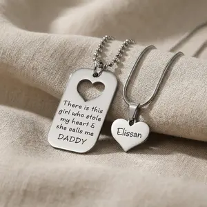 AS304  Personalised Dad & Daughter Dog Tag Necklace Set, Custom Engraved Matching Pendants, Daddy's Girl Keepsake