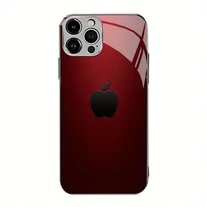 New Fashion Art Red Background Black Apple Icon Black Background Tempered Glass Full Coverage Soft Glass Case for iPhone 16 15 14 13 12 11 Pro / Plus / Pro Max Ultra-thin Shockproof Full Coverage Lens Soft Silicone Glass Phone Case