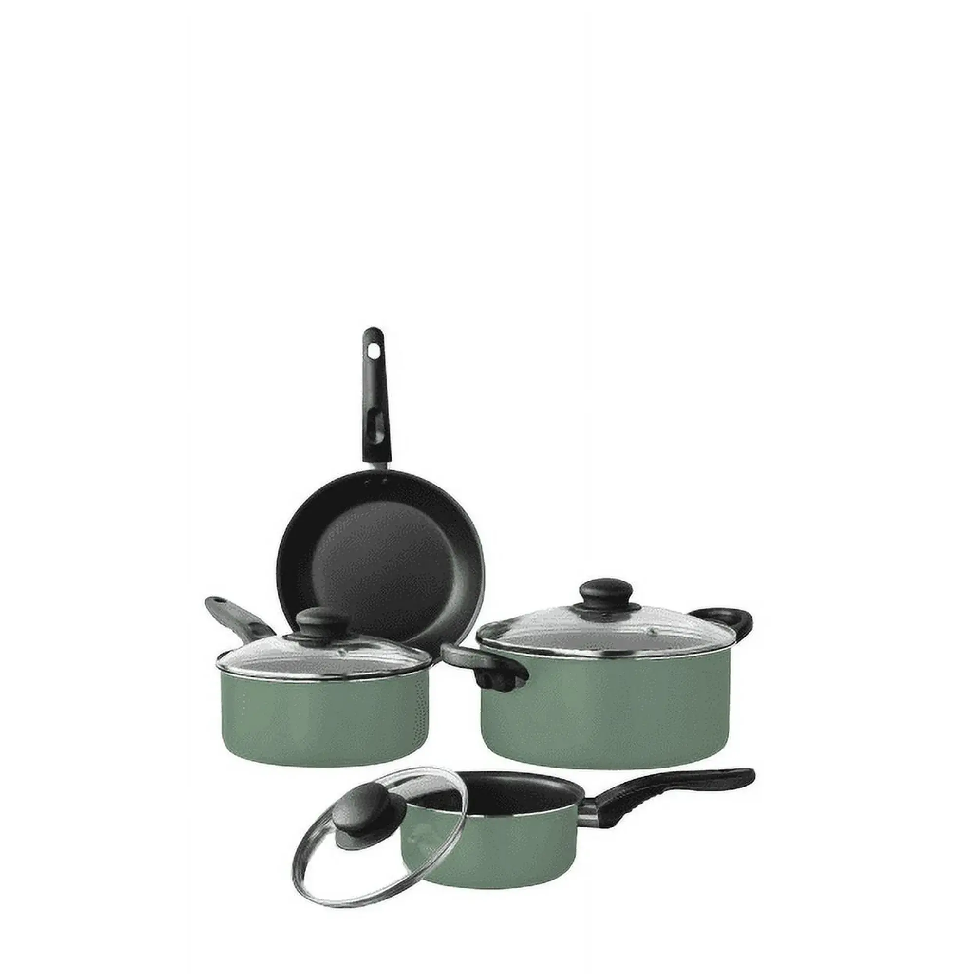 7 Piece Nonstick Aluminum Cookware Set - Pots and Pans Set with Lids - Green Sage Kitchen Cookware for All Stovetops