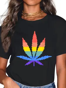 100% Cotton Weed Leaf Gay Lesbian Pride Cannabis Marijuana LGBTQ T-Shirt