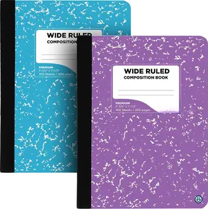 Composition Notebooks Wide Ruled Paper, Colored Marble Composition Notebook Covers, 100 Sheets (200 pages) Composition Books, Marble Notebooks Wide Ruled For School, Blue And Purple, 2 Pack
