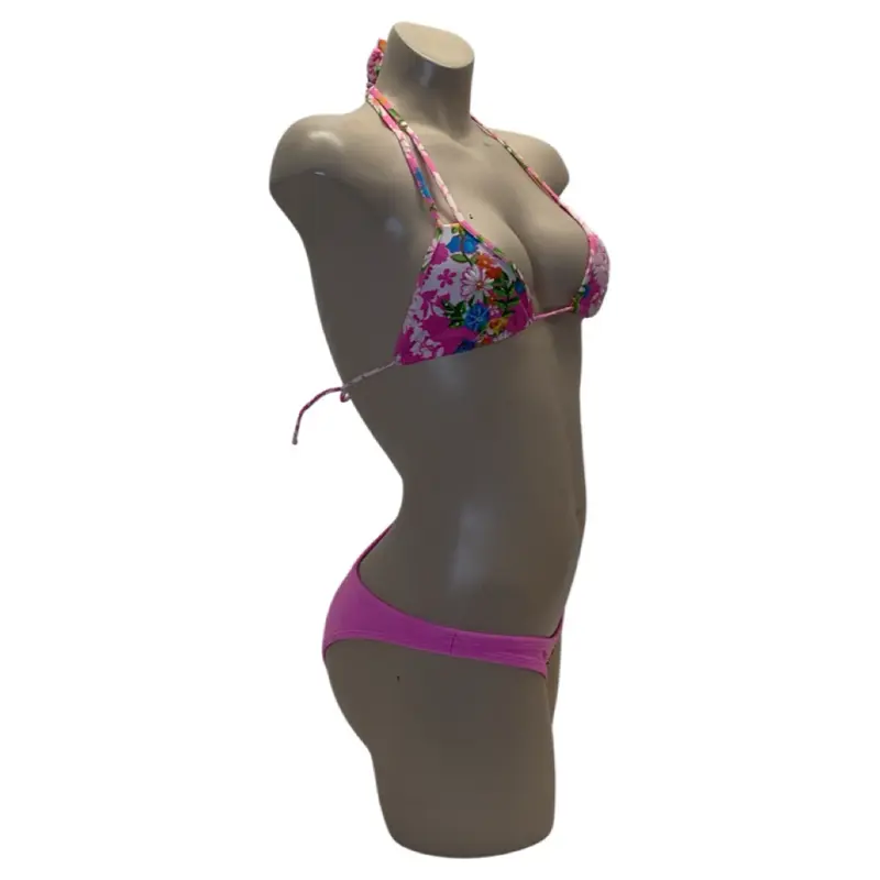 Recco Women's Large Size Brazilian Pink Floral & Sequin Bathing Suit, High Stretch Tie Back Bikini Outfits with Floral Top. This brand runs small I would recommend ordering one size up.