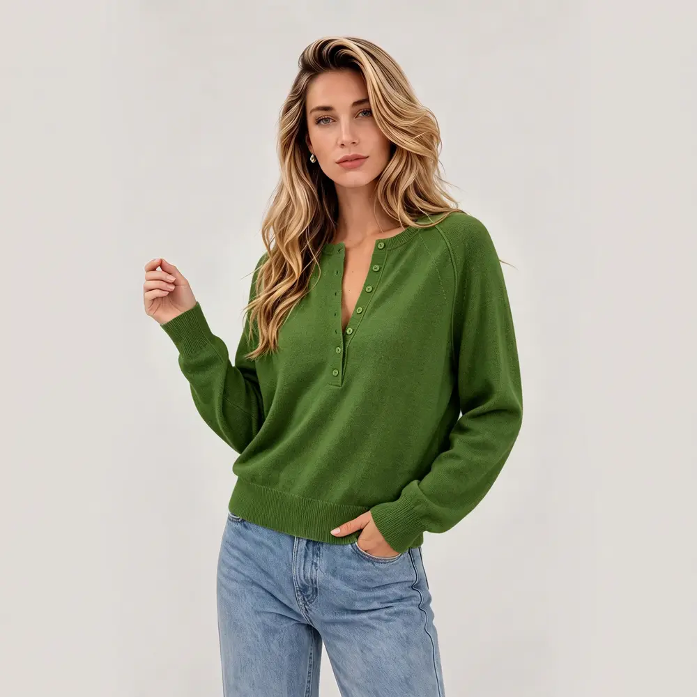 Yions Porta Cashmere Henley Sweater Fit Knitwear