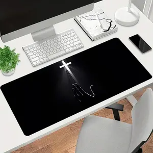 Jesus Cross Mouse Pad Black Christians Desk Mat XL MousePad Office Desk Accessories, Gaming Desk Accessory, Non-Slip Stitched Edge Computer Mat 35.4x15.7 Inches Rubber Base Keyboard Pad for Home Office & Gamers, Spill-Resistant