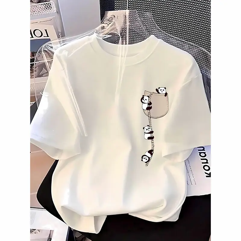 2026 Fashion New Arrival Women's Round Neck Panda Print Fashion Short Sleeve Summer Casual T-Shirt