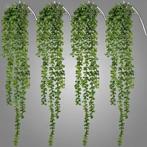Artificial Hanging Greenery Decor, String of Pearls Fake Plants for Wall Backdrop, Indoor Outdoor Succulent Home Garden Decoration, No Maintenance Needed, Reusable Durable Hanging Plants