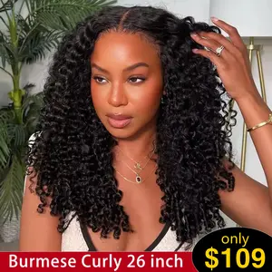 【26“ Burmese Only $109】Mamushow 3 in 1 Half Wig Burmese Curly 100% Human Virgin Hair Seamless Flip Over Beginner Friendly Glueless Wear & Go Drawstring Clip in Wig Black Color 14-26 Inch 200% Density