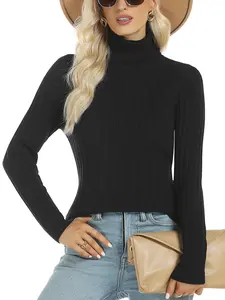 RCJU Womens Turtleneck Long Sleeve Knitted Warm Fitted Fashion Pullover Sweater Black