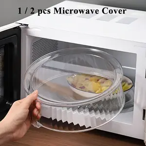 1/2pcs Multi-Functional Microwave Splash Guard Cover, Kitchen Cooking Accessories - Heat-Resistant 200°C, Reusable, Lid for Vegetables, Dishes - Stackable Plastic Cover for Camping, Outdoor BBQ, Home Use. BPA Free & Dishwasher Safe