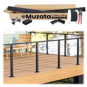 Muzata 19.5ft Complete Set Cable Railing System, One Stop Service All-in-One DIY Kit Fit