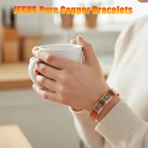 Pure Copper Bracelets JESUS Magnetic Therapy 15mm Open Cuff Adjustable Magnets Bangles Resizable Jewelry Christmas Gift for Arthritis