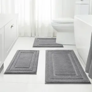 Bathroom Rugs Sets 3 Piece, Super Soft and Absorbent Non Slip Microfiber Toilet Bath Mat with U-Shaped (Grey)