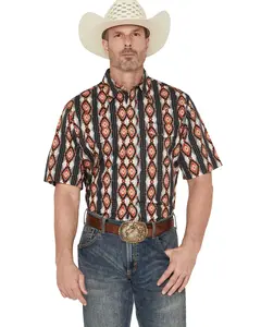 Wrangler Men's Men'S Checotah Southwestern Striped Short Sleeve Pearl - 112379164