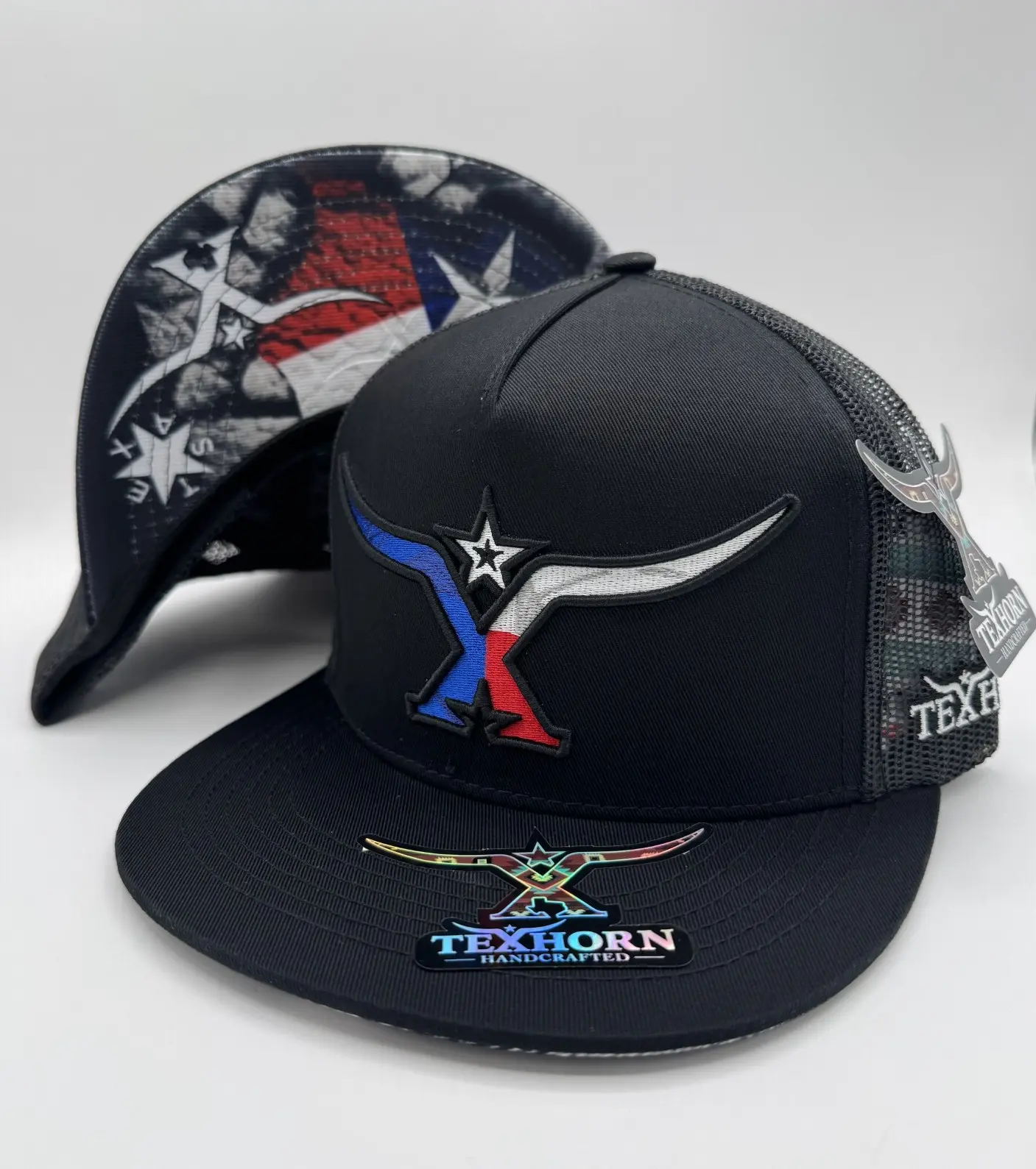 TEXHORN CAP STYLE TEJAS BLACK MESH BACK TEXAS FLAG LOGO