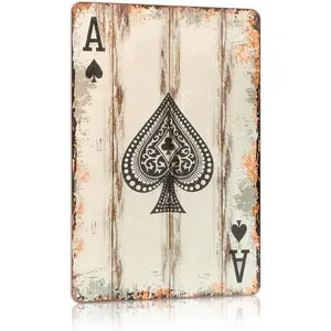 Vintage Poker Metal Sign Ace of Spades Tin Sign Playing Card Wall Sign Man Cave Home Wall Decor 12 x 8 Inch
