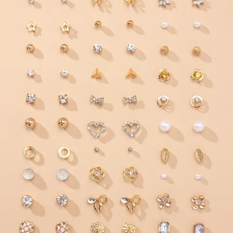 Elegant Rhinestone & Faux Pearl Decor Floral Stud Fashion Earrings Set for Gift, Heart Bow Flower Round Geometric Design Jewelry, Trendy Kawaii Accessories for Daily Life