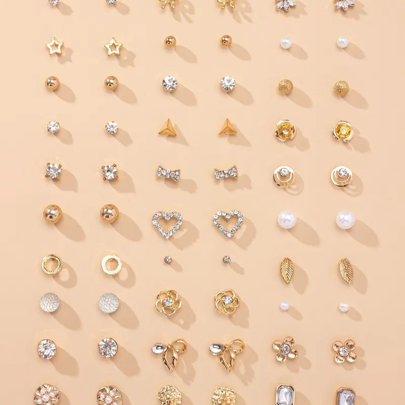 Elegant Rhinestone & Faux Pearl Decor Floral Stud Fashion Earrings Set for Gift, Heart Bow Flower Round Geometric Design Jewelry, Trendy Kawaii Accessories for Daily Life