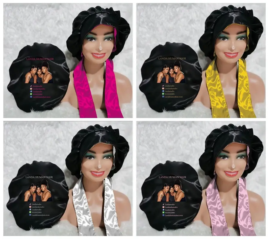 Landa Beauty satin Bonnet & edge scarf adjustable silk sleep cap for hair protection