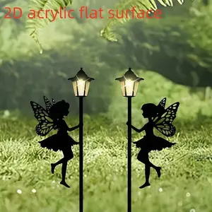 2D Flat Fairy Garden Insert - 2 Pack, Girl with Lantern, No Electricity Required, Easy Ground Installation, Weather-Resistant Outdoor Decoration, Suitable for Fairy Garden, Path, Patio - Magic Lawn Decoration, Fantastic Design, Durable Acrylic Material