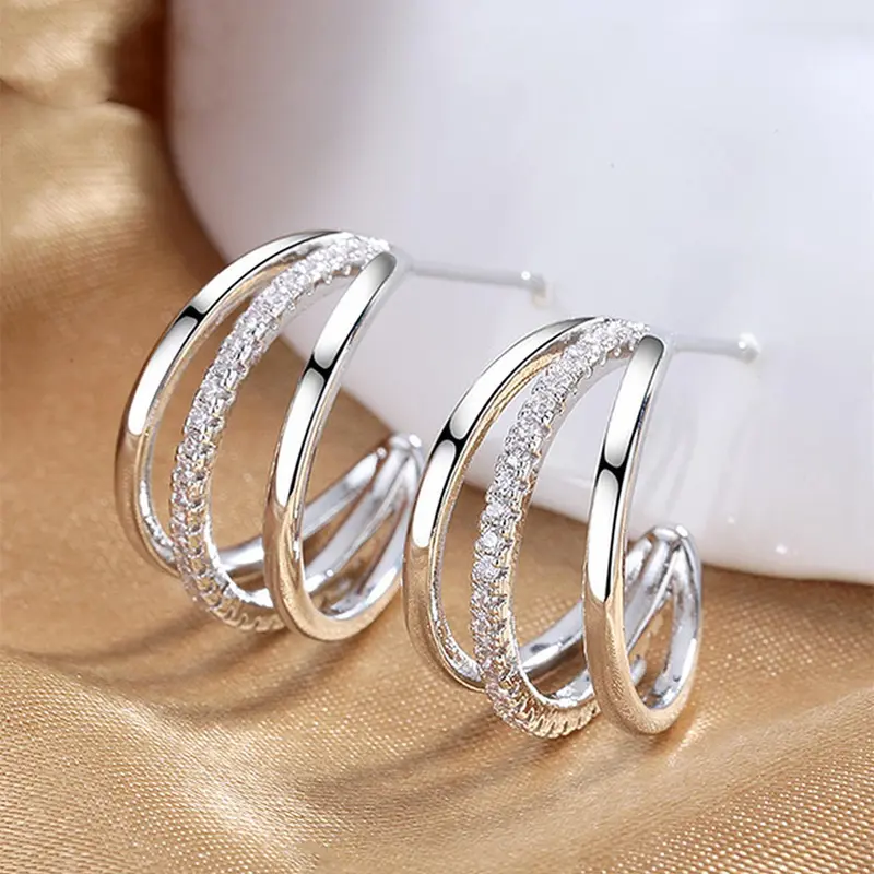 Women's Layered Rhinestone Decorated Hoop Shape Earrings (1 Pair), Hoop Earrings, Hoops Earrings, Jewelry As Birthday Gift for Girlfriend, Jewelry Accessories