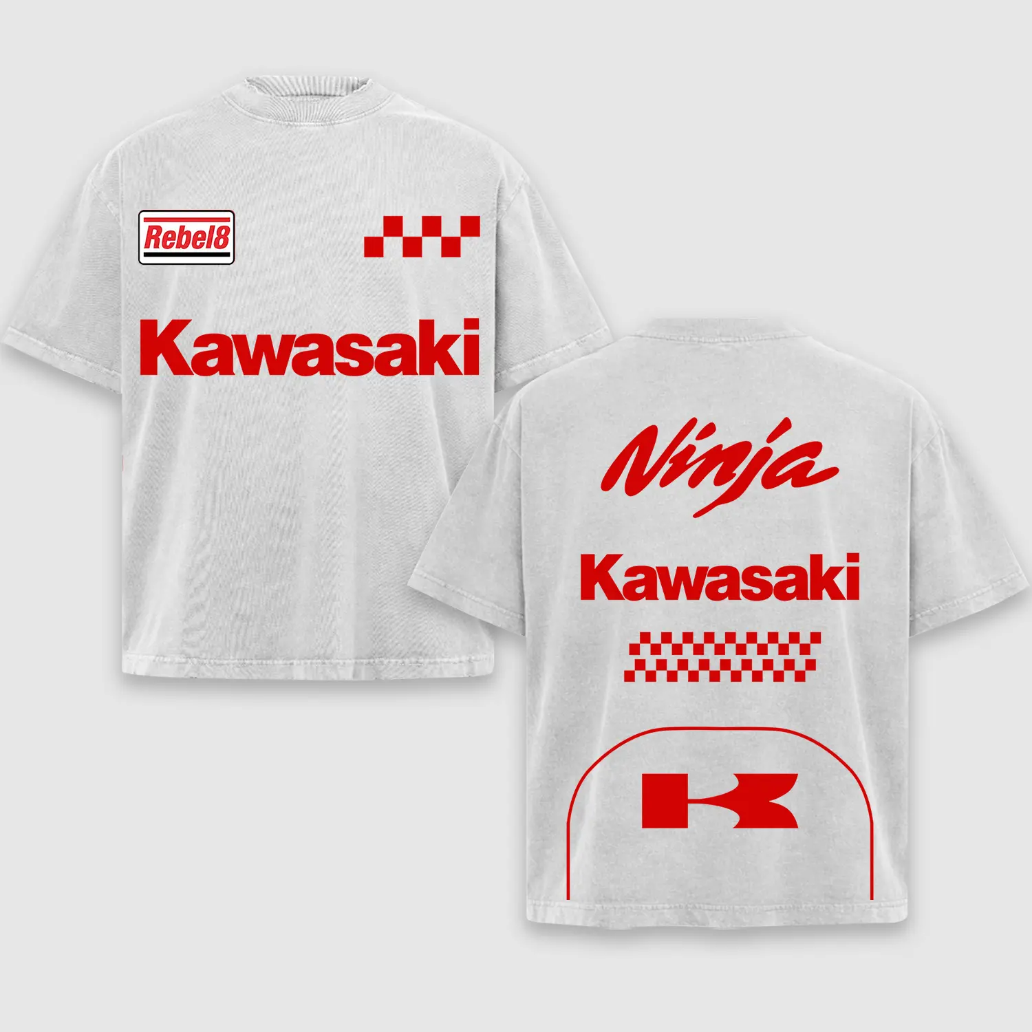 Retro Kawasaki Ninja Racing Washed Tee Shirt Motor World Champion Enthusiast Apparel Streetwear Racing Team Super Motorsports Clothing Motobike Riders Supermotor Off-Road Dirt Bike Fan Gear Cotton For Motor Fan