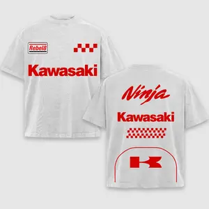 Retro Kawasaki Ninja Racing Washed Tee Shirt Motor World Champion Enthusiast Apparel Streetwear Racing Team Super Motorsports Clothing Motobike Riders Supermotor Off-Road Dirt Bike Fan Gear Cotton For Motor Fan
